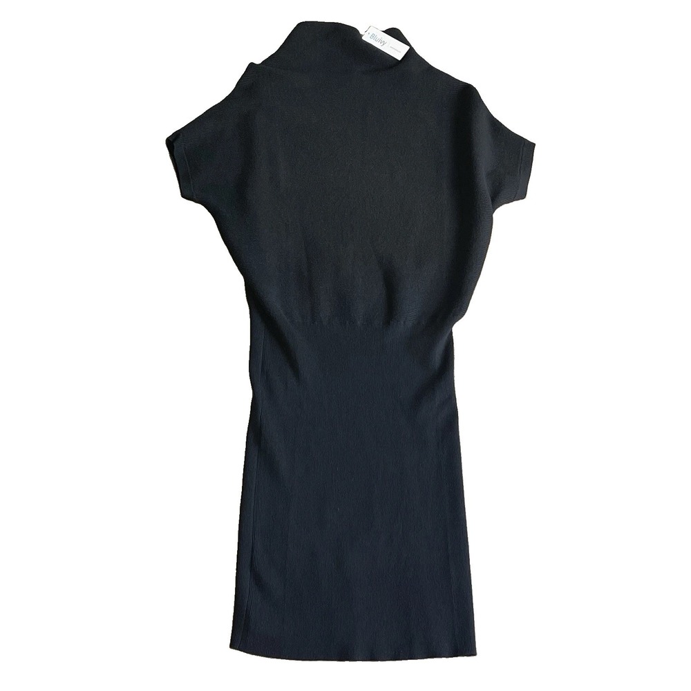 Bluivy Black Knit Sweater Dress S Mock neck Short Sleeve Bodycon NWT